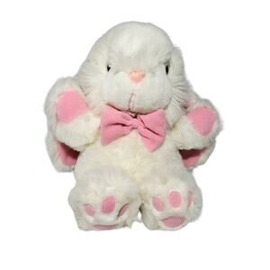 Vtg Main Joy White Easter Bunny Rabbit Plush Stuffed Animal Pink Bow Lop Ear 18"